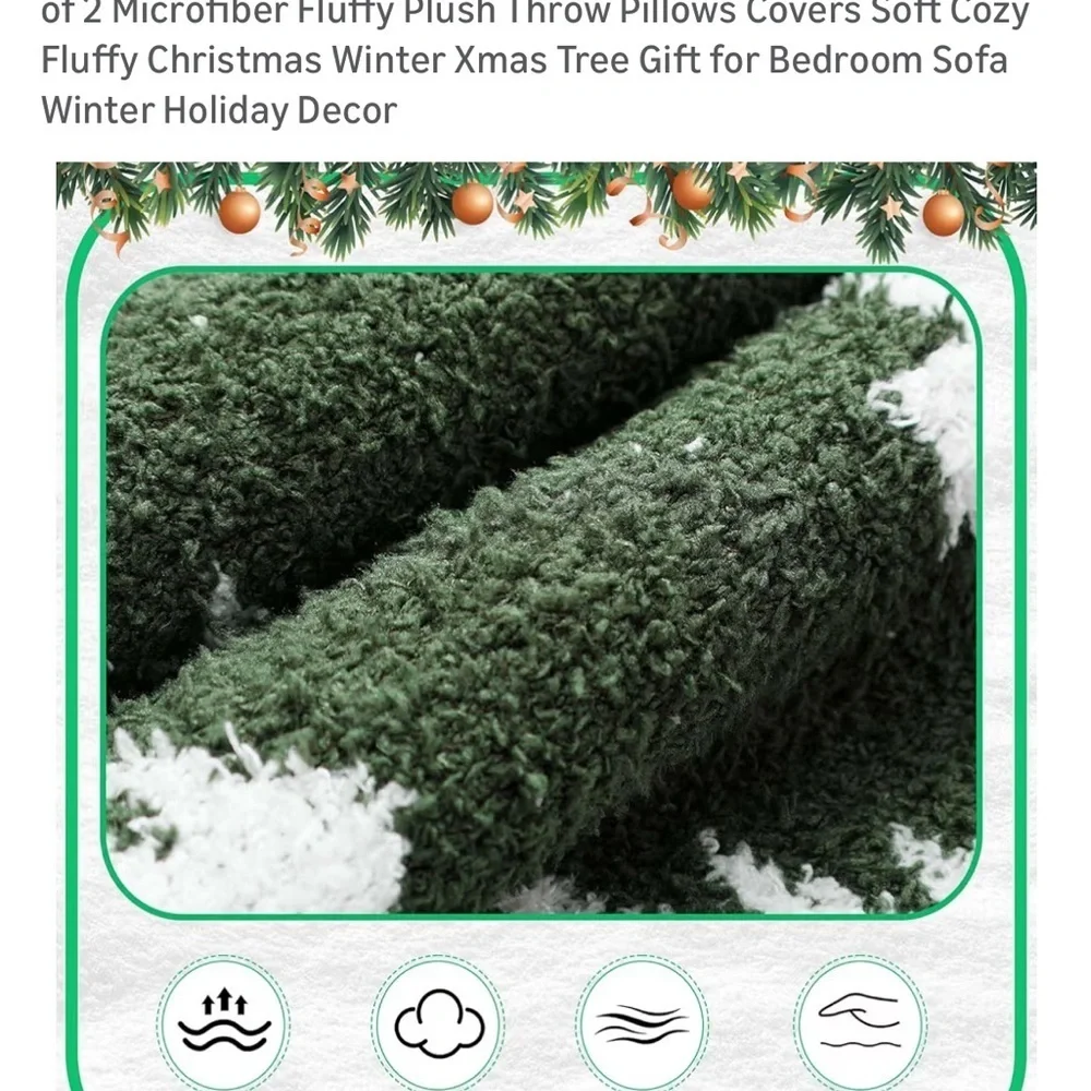 NWT Set of two Christmas Tree Throw Pillow Covers - Green and White  18 X 18